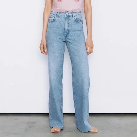 Zara Jeans Zara The 9s Full Length High Waist Flare Leg Denim Jeans